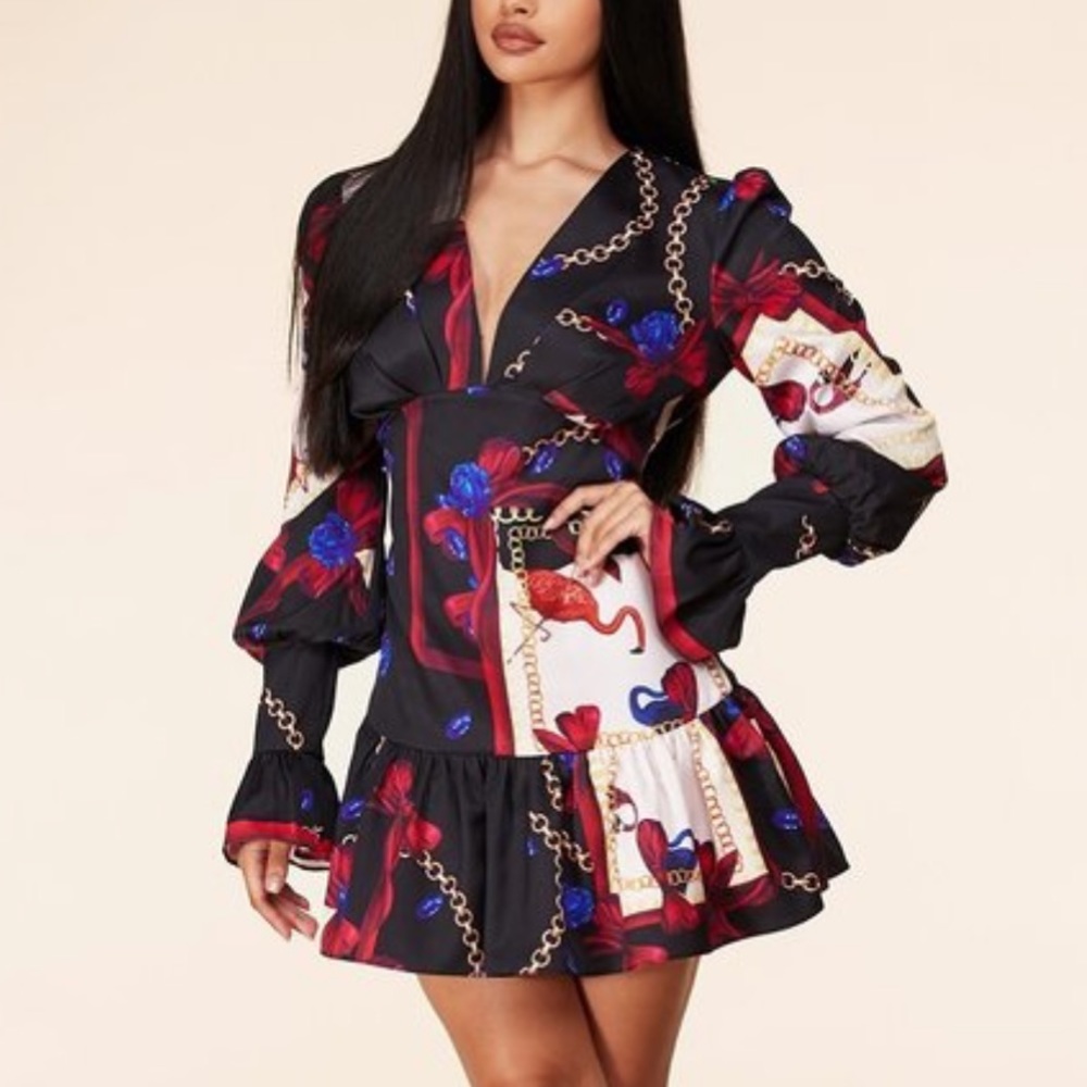 BAROQUE PRINT MINI DRESS